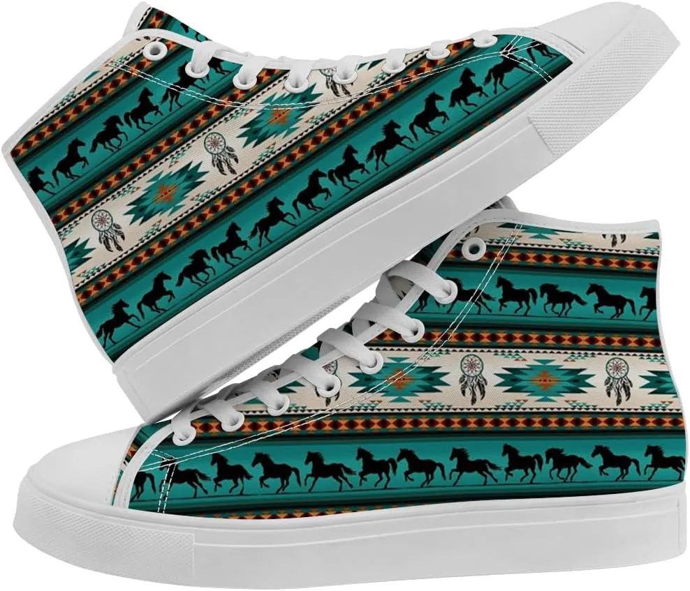 Native American High Top Sneakers Womens Mens Aztec High Top Canvas Shoes Lace Up Casual Shoes Gifts for Men Women