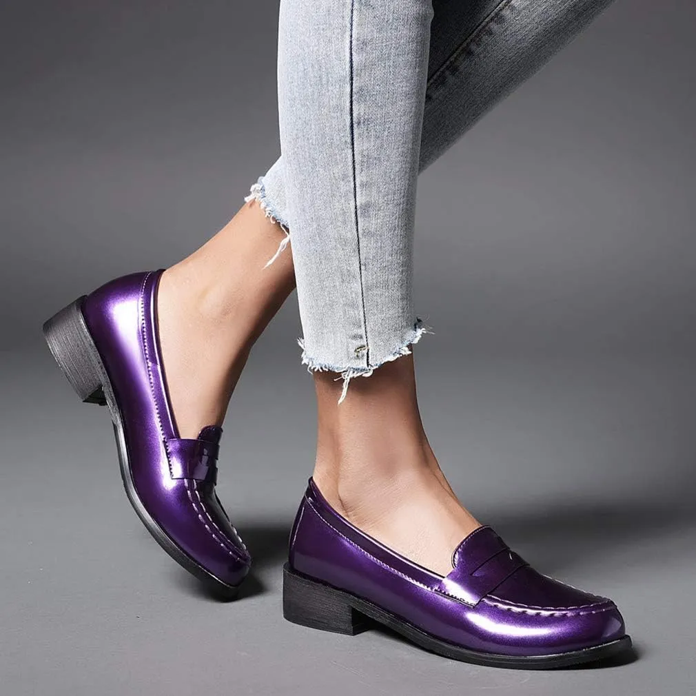 Parisuit Women's Patent Leather Loafers Flat Low Heel Slip On Pumps Round Toe Fashion Dress Uniform Work Shoes