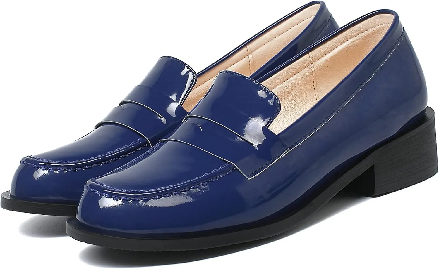 Parisuit Women's Patent Leather Loafers Flat Low Heel Slip On Pumps Round Toe Fashion Dress Uniform Work Shoes