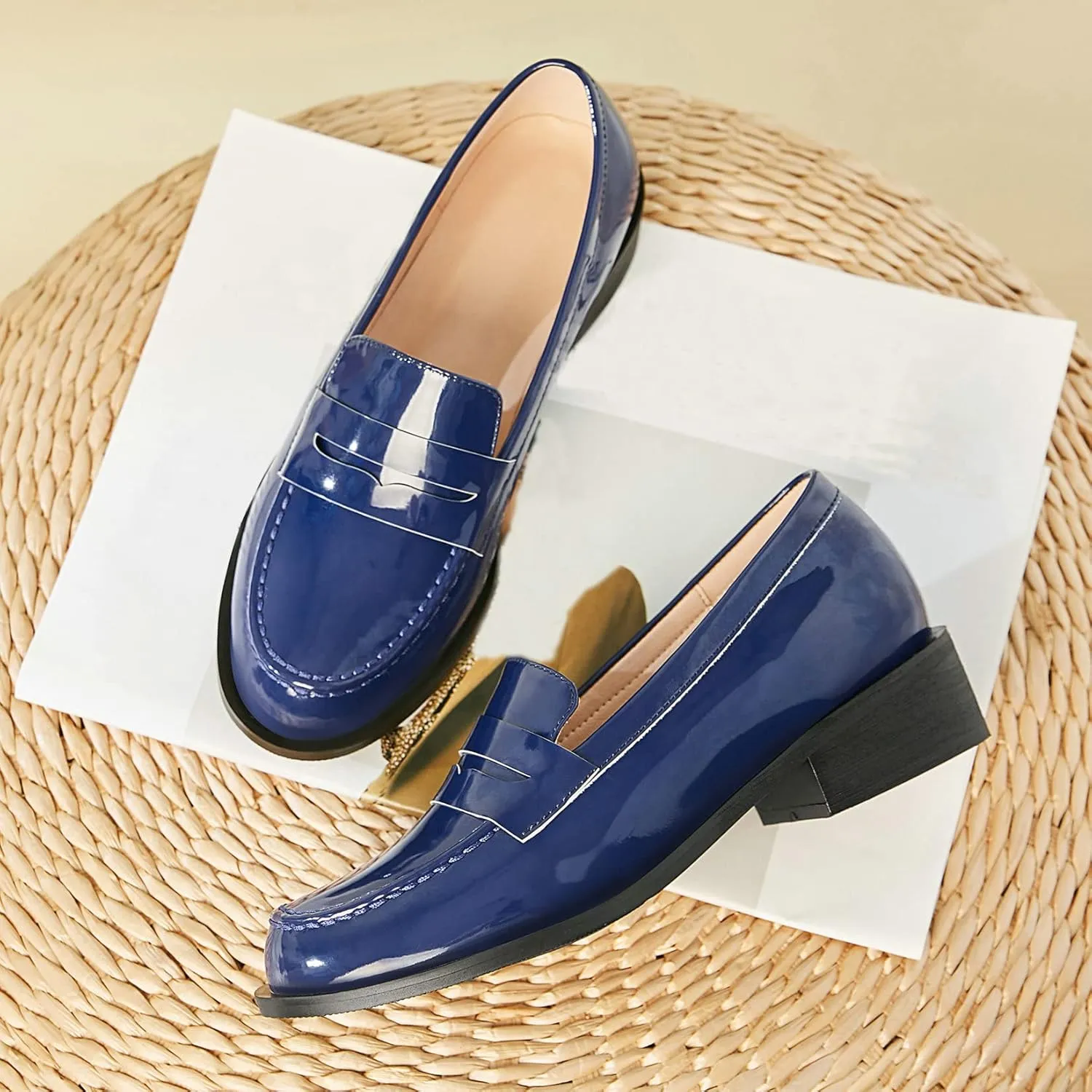 Parisuit Women's Patent Leather Loafers Flat Low Heel Slip On Pumps Round Toe Fashion Dress Uniform Work Shoes