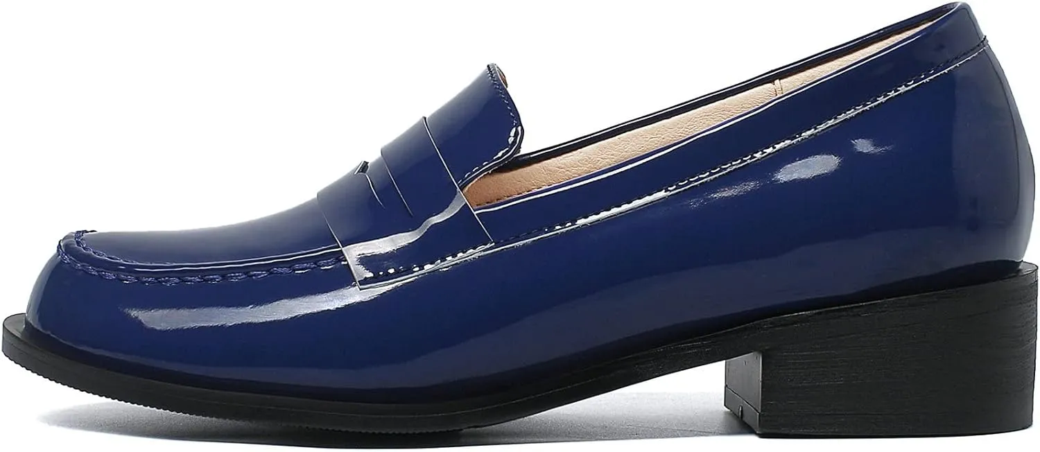 Parisuit Women's Patent Leather Loafers Flat Low Heel Slip On Pumps Round Toe Fashion Dress Uniform Work Shoes