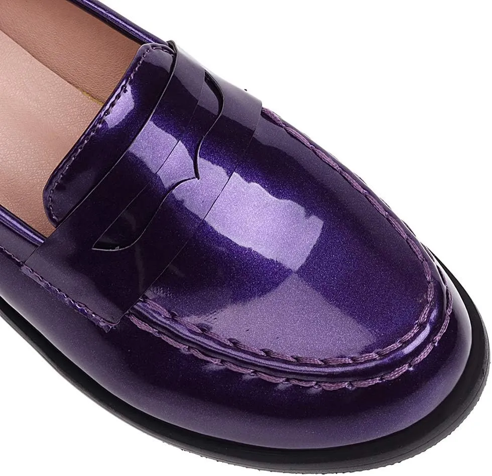 Parisuit Women's Patent Leather Loafers Flat Low Heel Slip On Pumps Round Toe Fashion Dress Uniform Work Shoes