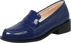 Parisuit Women's Patent Leather Loafers Flat Low Heel Slip On Pumps Round Toe Fashion Dress Uniform Work Shoes