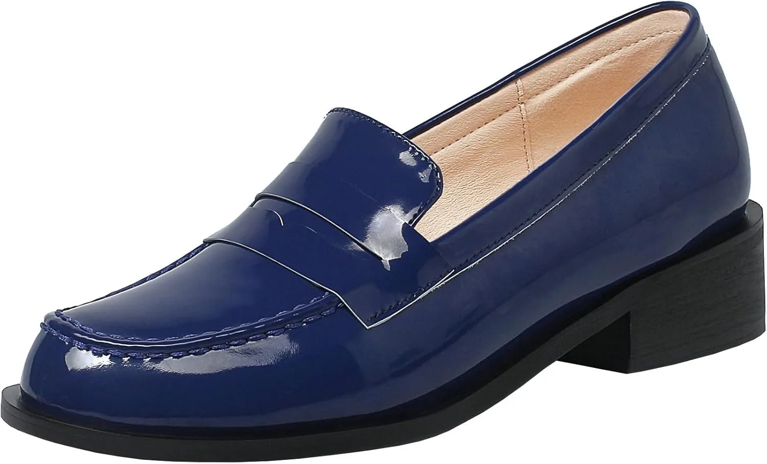 Parisuit Women's Patent Leather Loafers Flat Low Heel Slip On Pumps Round Toe Fashion Dress Uniform Work Shoes