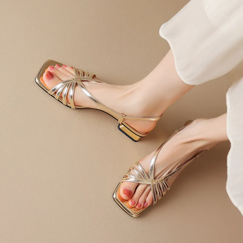 Retro Goldenen Fish Mouth Minimalist Woven Sandals