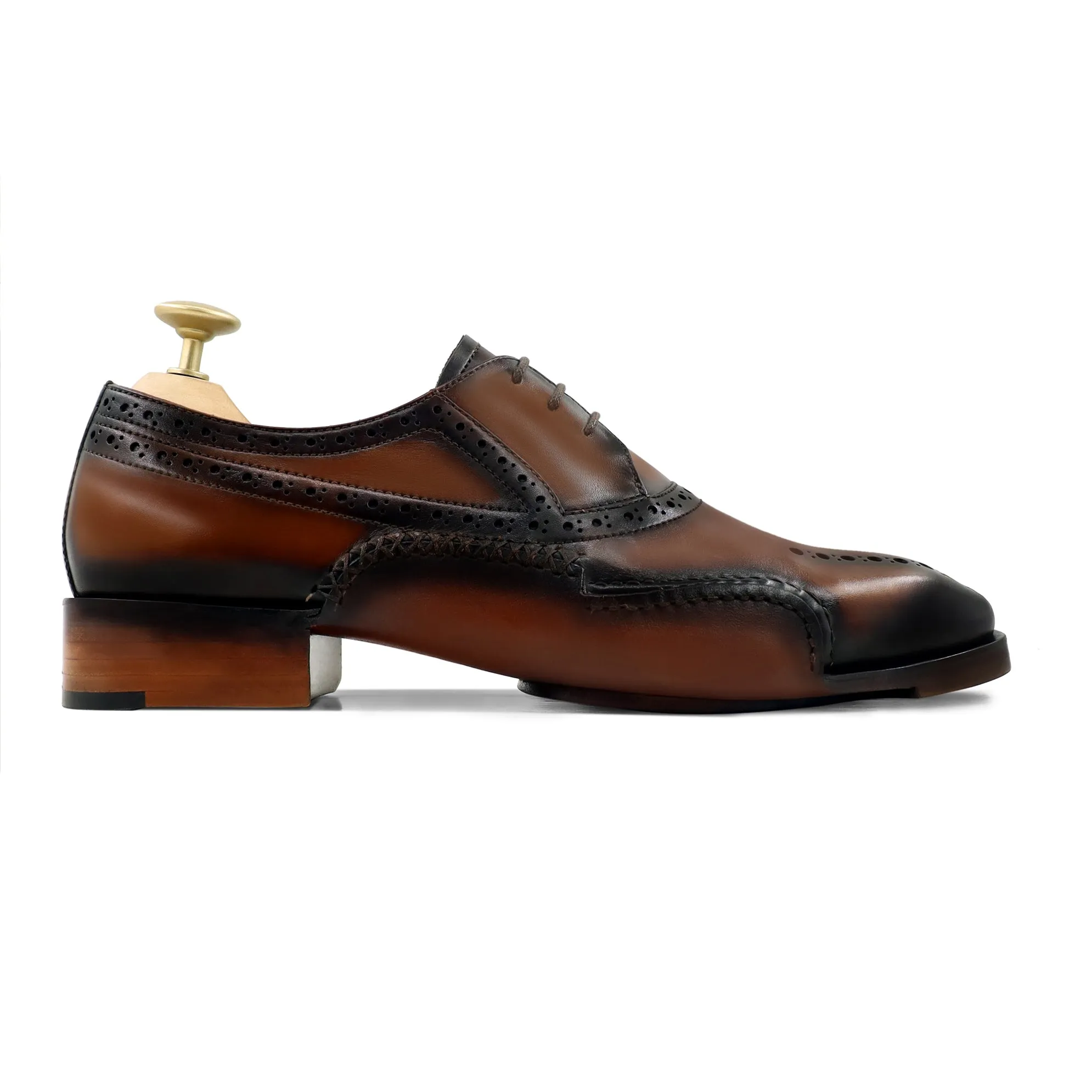 Shuriken - Men's Burnished Tan Calf Leather Oxford Shoe - Goodyear Welted