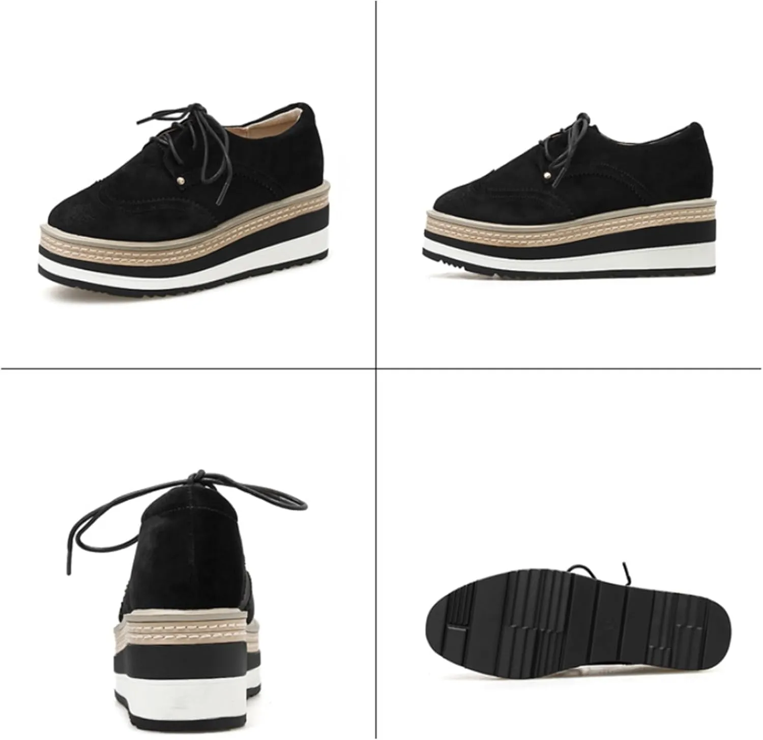 Suede Walking Oxford Shoes For Women Fashion Slip-on Platform Sneakers Chunky High Heels Flats Dressy Loafers Shoes
