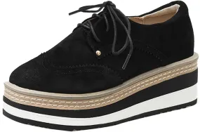 Suede Walking Oxford Shoes For Women Fashion Slip-on Platform Sneakers Chunky High Heels Flats Dressy Loafers Shoes