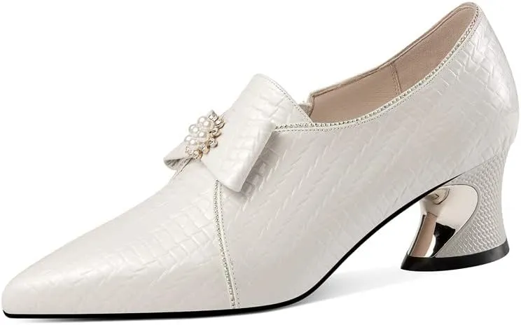 TinaCus Patent Leather Women's Pointed Toe Handmade Bowtie Zip Up Chunky Heels Casual Loafer Shoes