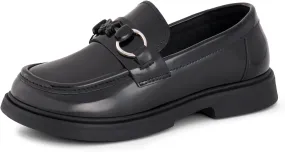 Tobfis Girls Slip-On Round Toe Oxford Butterfly Metal Chain Patent Leather Penny Loafers Flats Church School Uniform Kids Moccasins Dress Shoes (Toddler/Little Kid/Big Kid)