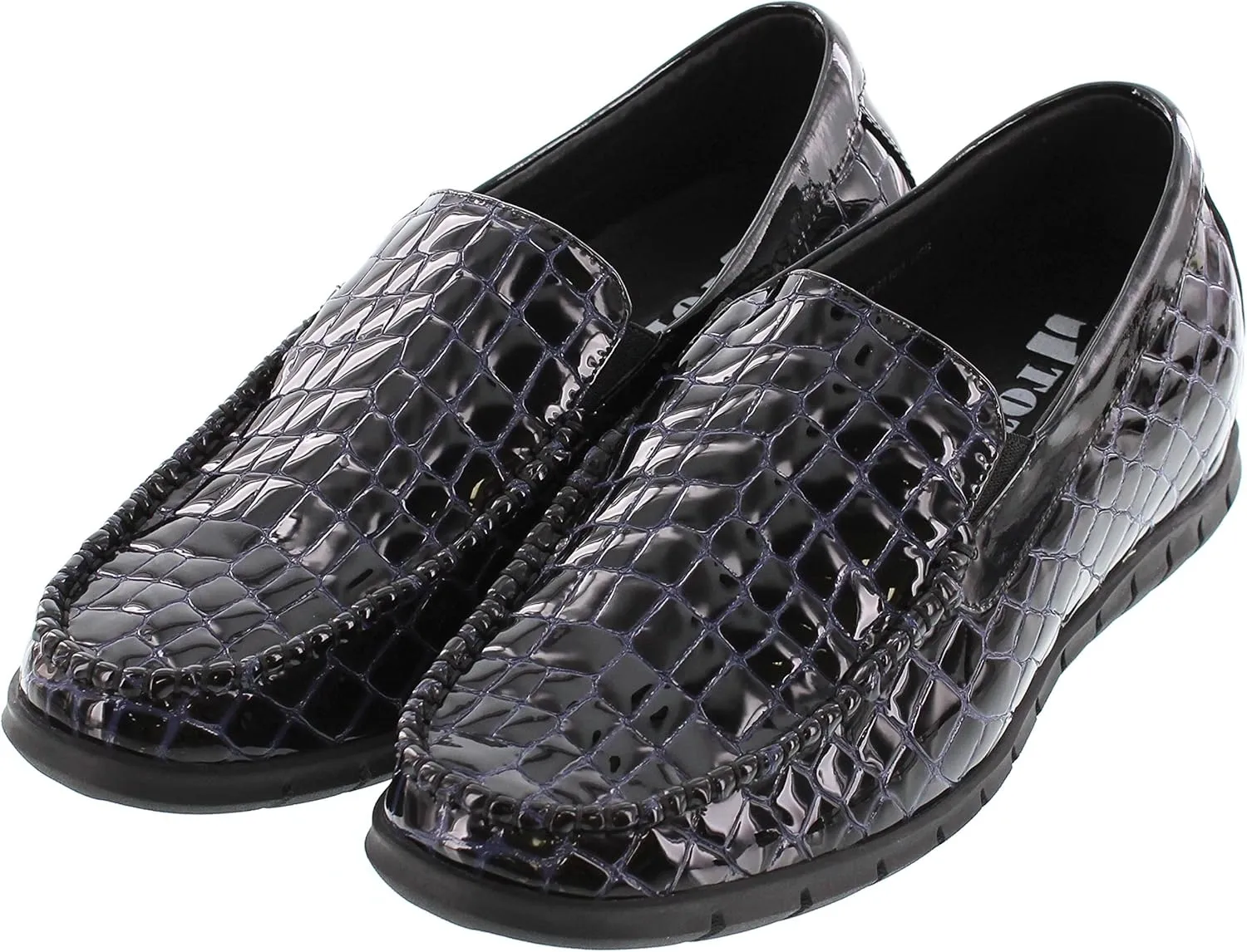 TOTO Men's Invisible Height Increasing Elevator Shoes - Black & Purple Patent Leather Slip-on Super Lightweight Casual Loafers - 2.4 Inches Taller - H333153 - Size 6.5 D(M) US