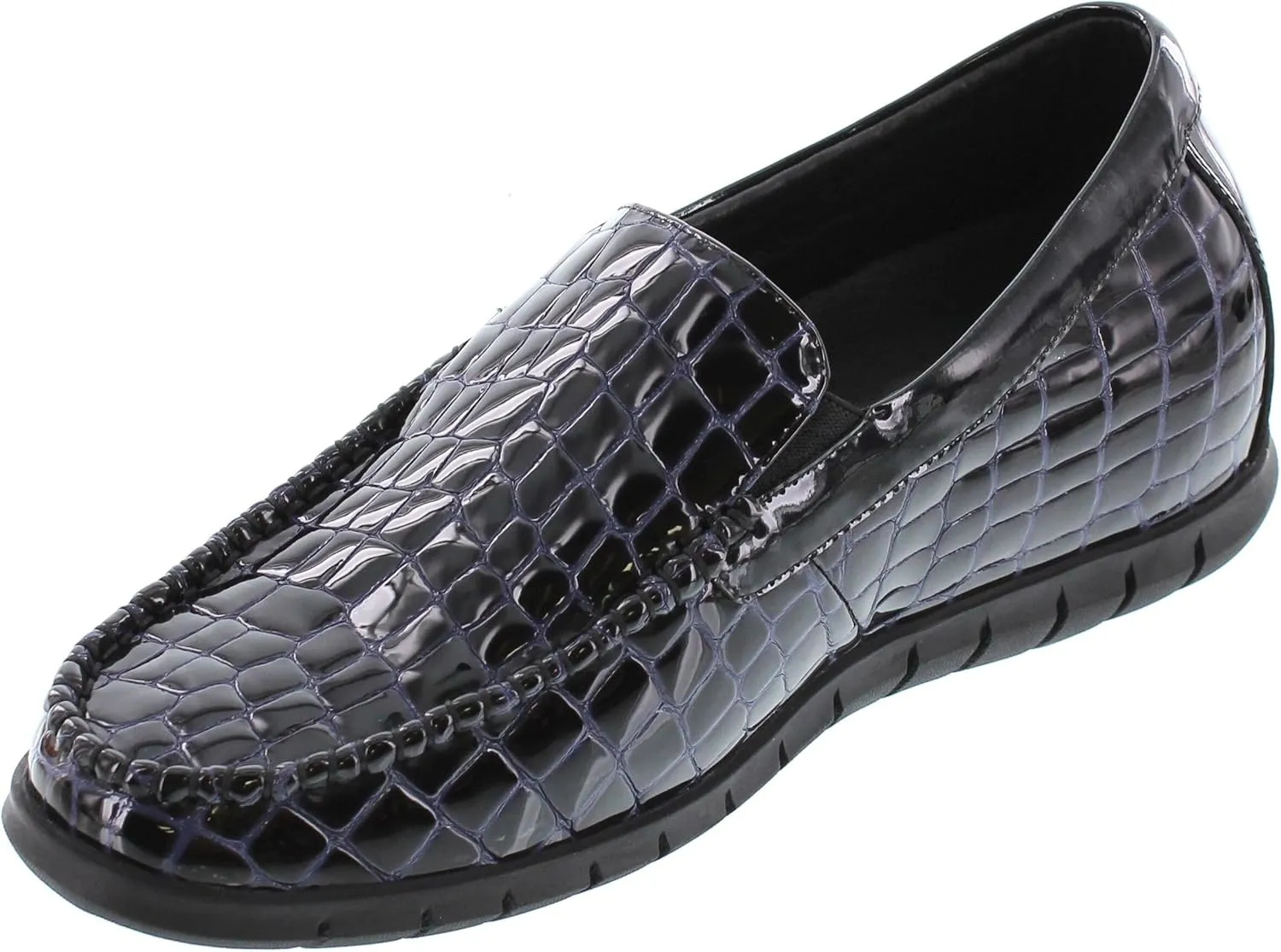 TOTO Men's Invisible Height Increasing Elevator Shoes - Black & Purple Patent Leather Slip-on Super Lightweight Casual Loafers - 2.4 Inches Taller - H333153 - Size 6.5 D(M) US