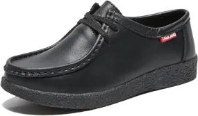 TRULAND Leather Oxford Shoes for Women - Suede Lace Up Moc Toe Low Platform Flat Wallabees Shoes