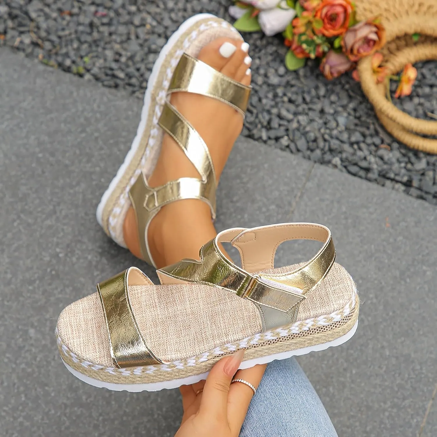 Womens sandals comfortable Open Toe Flatform Espadrille Platform Sandal Strappy Wedge