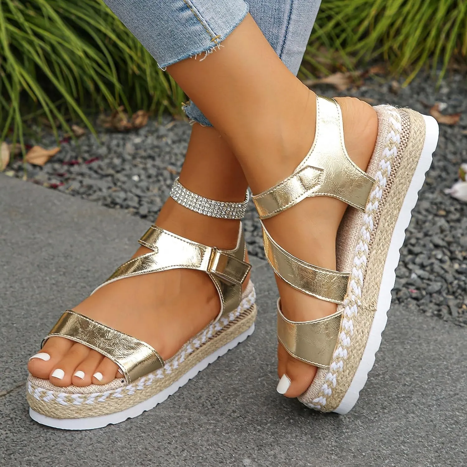 Womens sandals comfortable Open Toe Flatform Espadrille Platform Sandal Strappy Wedge