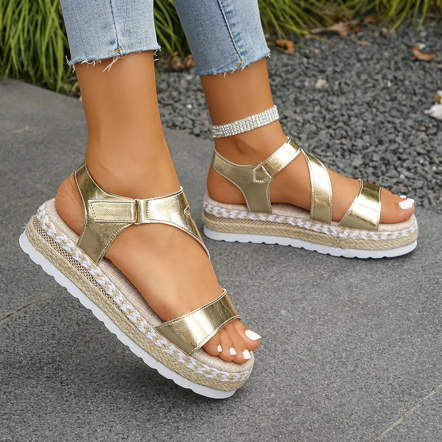 Womens sandals comfortable Open Toe Flatform Espadrille Platform Sandal Strappy Wedge